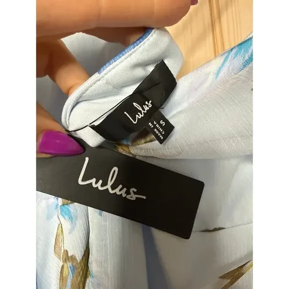 NWT Lulus Oh-So Romantic Pale Blue Floral Print Sleeveless Wrap Maxi Dress Sz S - Picture 6 of 9